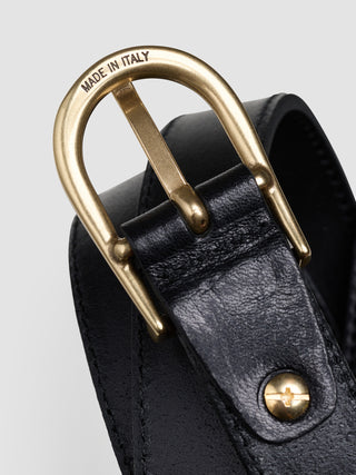 Women's Thin Leather Belt Gold Black
