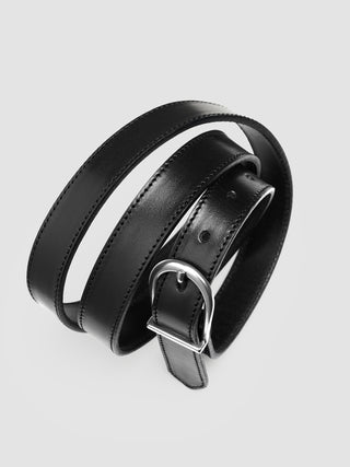 Women's Thin Leather Belt Silver Black