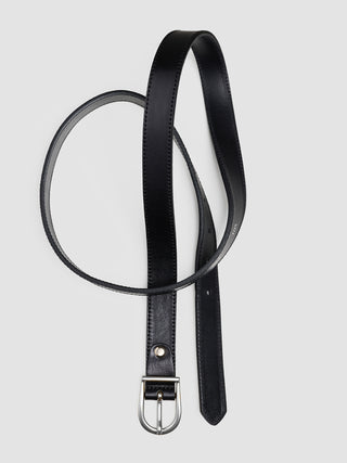 Women's Thin Leather Belt Silver Black