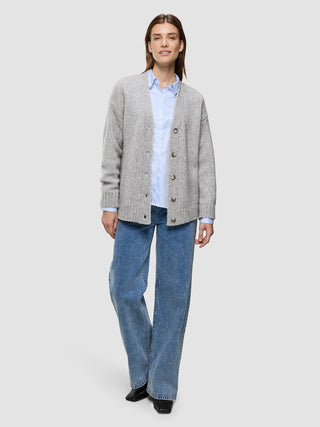 Women's Chunky Soft Wool Knit Cardigan Medium Grey Melange