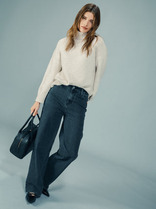 Women's Chunky Soft Wool Knit Turtleneck Sugar Melange