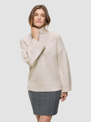 Women's Chunky Soft Wool Knit Turtleneck Sugar Melange