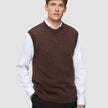 Chunky Soft Wool Knit Vest Saddle Brown Melange