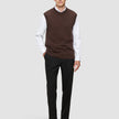 Chunky Soft Wool Knit Vest Saddle Brown Melange