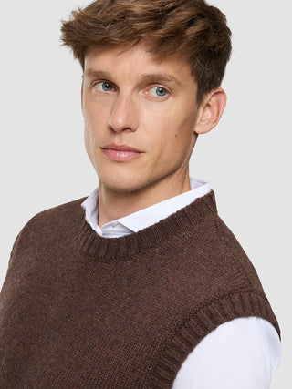 Chunky Soft Wool Knit Vest Saddle Brown Melange