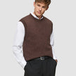 Chunky Soft Wool Knit Vest Saddle Brown Melange