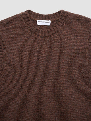 Chunky Soft Wool Knit Vest Saddle Brown Melange