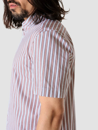Classic Short-Sleeved Twill Shirt Mahogany Stripes