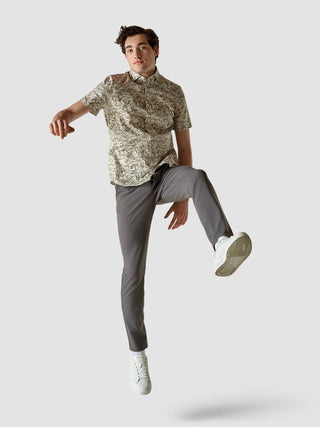 Classic Short-Sleeved Patterned Shirt Dried Leaves