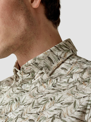 Classic Short-Sleeved Patterned Shirt Dried Leaves