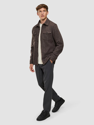 Double Layer Wool Overshirt Saddle Brown