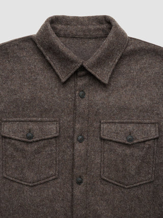 Double Layer Wool Overshirt Saddle Brown