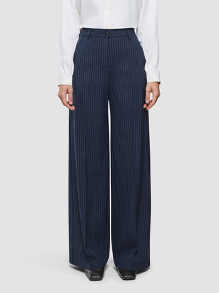 Women's Essential Pants Wide Navy Pinstripe