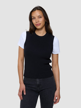 Women's Fine Knit Rib Vest Black