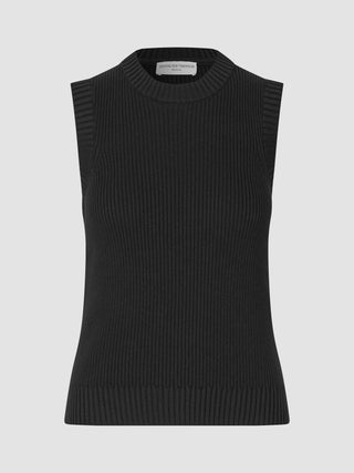 Women's Fine Knit Rib Vest Black