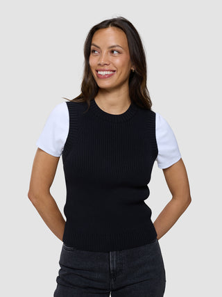 Women's Fine Knit Rib Vest Black