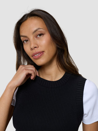 Women's Fine Knit Rib Vest Black