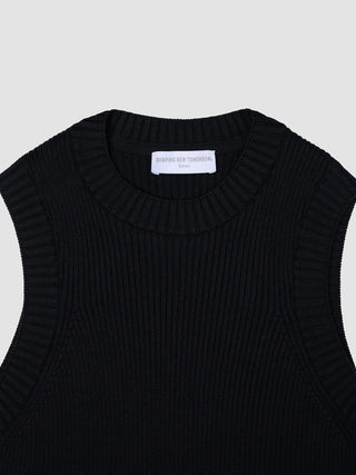 Women's Fine Knit Rib Vest Black