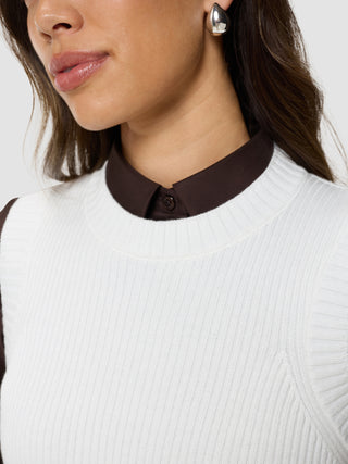 Women's Fine Knit Rib Vest Off White