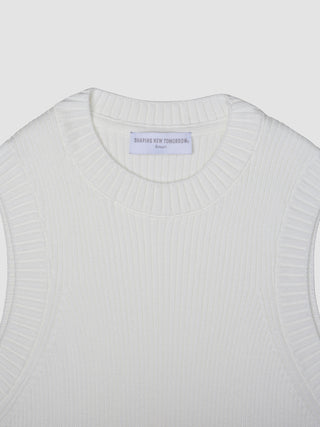 Women's Fine Knit Rib Vest Off White