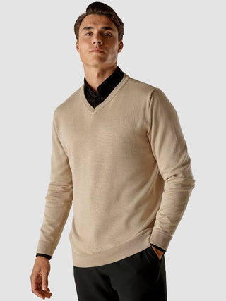 Fine Knit V-neck Khaki Molinaire