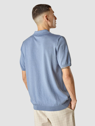 Silk / Cotton Short Sleeve Polo Cloud Blue