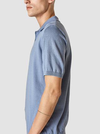 Silk / Cotton Short Sleeve Polo Cloud Blue