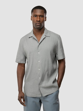 Refined Linen Bowling Short Sleeve Shirt Stone Grey