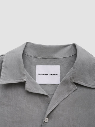 Refined Linen Bowling Short Sleeve Shirt Stone Grey