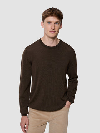 Seamless Premium Merino Knit Crewneck Saddle Brown