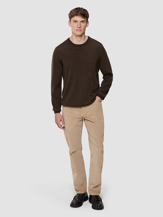 Seamless Premium Merino Knit Crewneck Saddle Brown