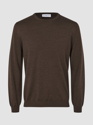 Seamless Premium Merino Knit Crewneck Saddle Brown