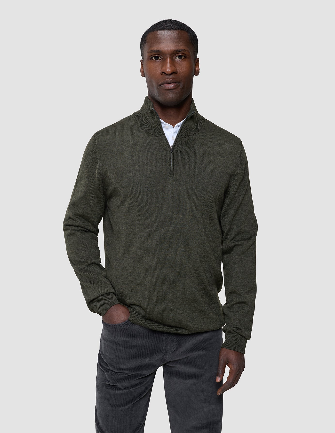 Seamless Premium Merino Knit Half Zip Green Night
