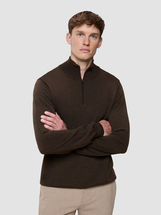 Seamless Premium Merino Knit Half Zip Saddle Brown