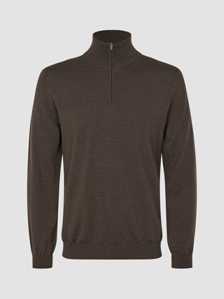 Seamless Premium Merino Knit Half Zip Saddle Brown