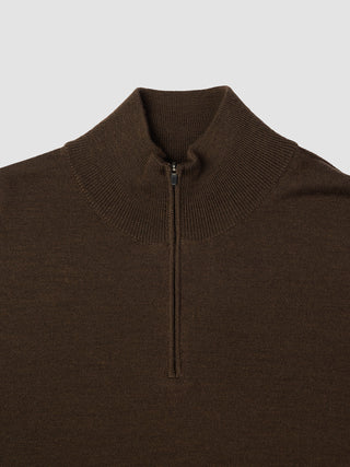 Seamless Premium Merino Knit Half Zip Saddle Brown