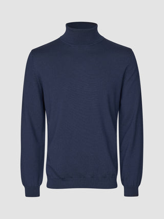 Seamless Premium Merino Knit Turtleneck Dark Navy