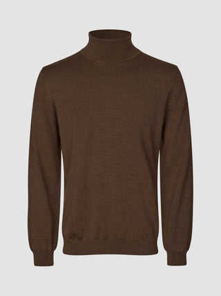 Seamless Premium Merino Knit Turtleneck Saddle Brown