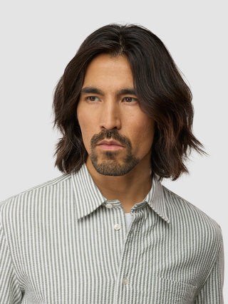 Seersucker Casual Shirt Green Stripes