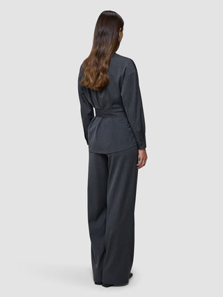 Skye Set Charcoal Melange Belted Overshirt & Wide Pants