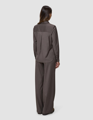 Skye Set Dark Chestnut Melange Shirt & Wide Pants