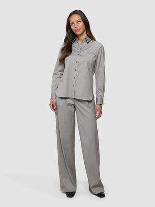 Skye Set Mellow Beige Herringbone Shirt & Wide Pants