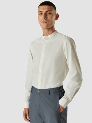 Tech Linen Mandarin Long Sleeve Shirt White