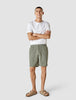 Tech Linen Elastic Shorts Green Pinstripe