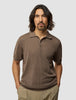 Textured Knitted Short Sleeve Polo Dark Earth
