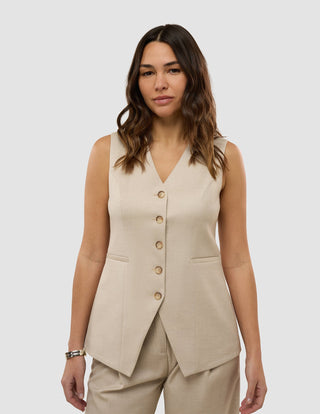 Skye Set Sandy Beige Melange Vest & Wide Pants