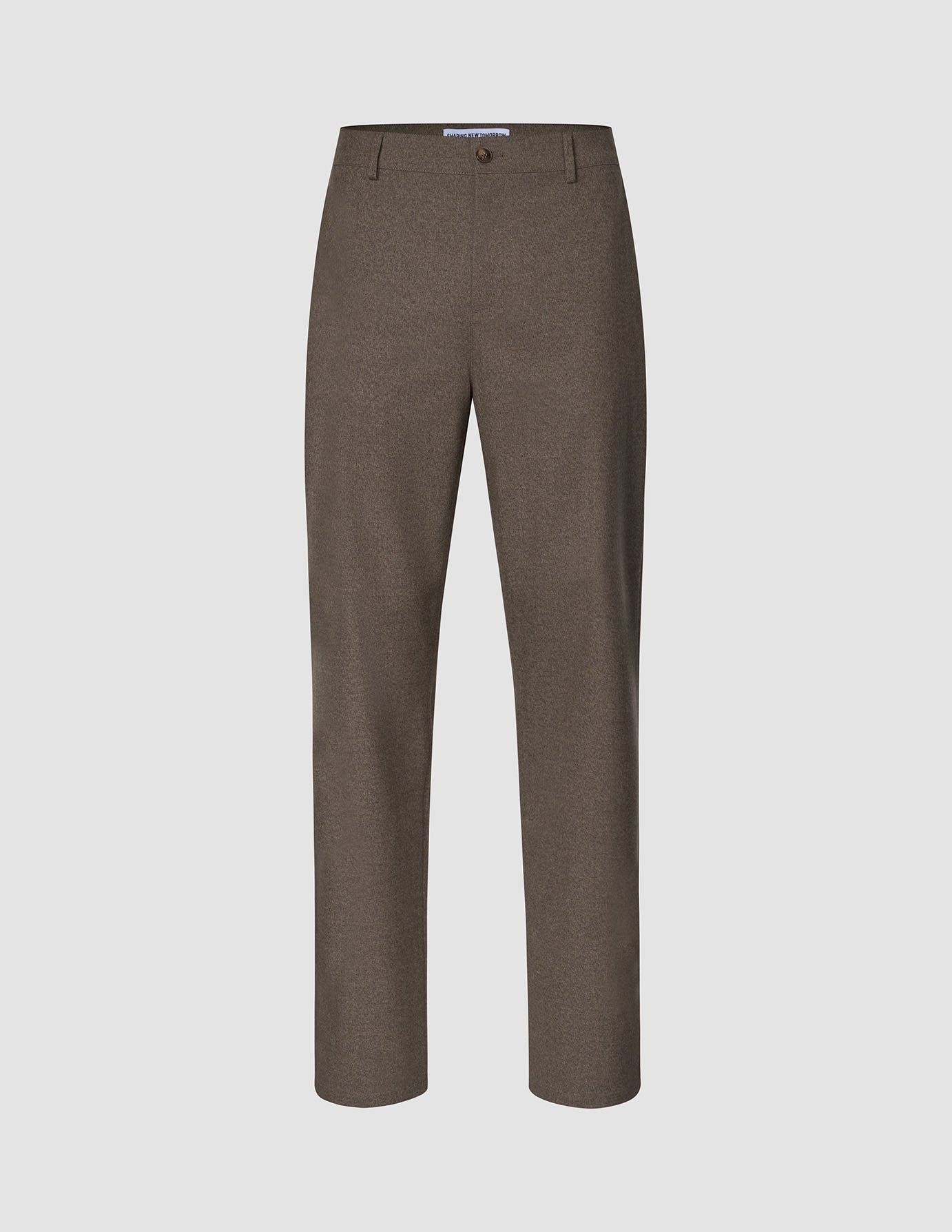 Atelier-byxor, avslappnad passform, mörkbeige: byxor i bruten twill med avslappnad passform och skandinavisk design, med knäppning och hällor.