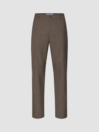 Atelier-byxor, avslappnad passform, mörkbeige: byxor i bruten twill med avslappnad passform och skandinavisk design, med knäppning och hällor.
