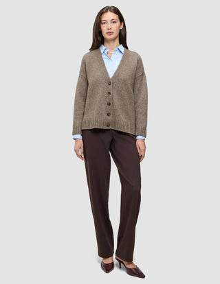 Women's Chunky Soft Wool Knit Cardigan Taupe Melange