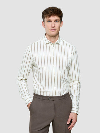 Classic Shirt Sand Herringbone Stripes Regular